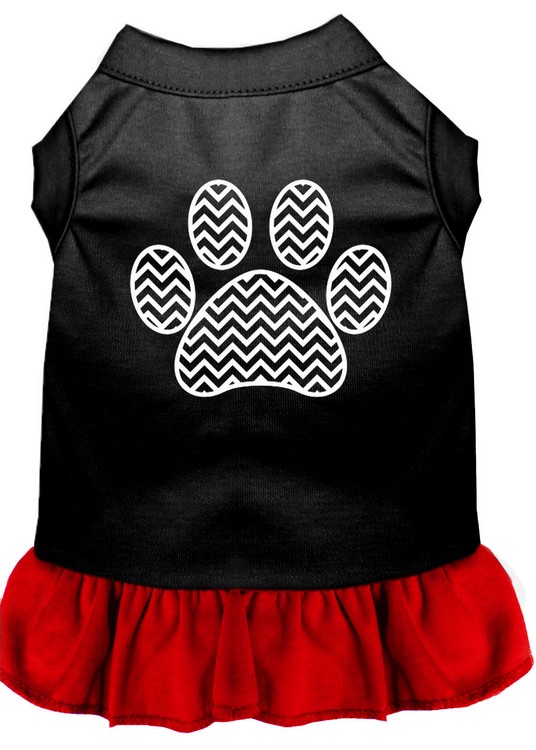 Chevron Paw Screen Print Dress Black with Red Lg